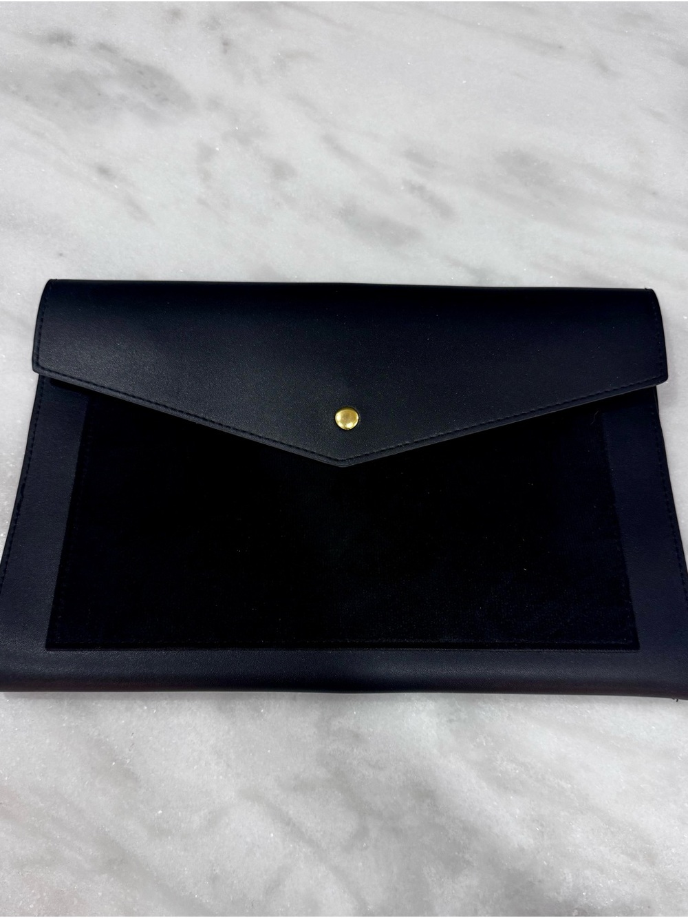 Classic Black Envelope Clutch with Gold Snap Closure